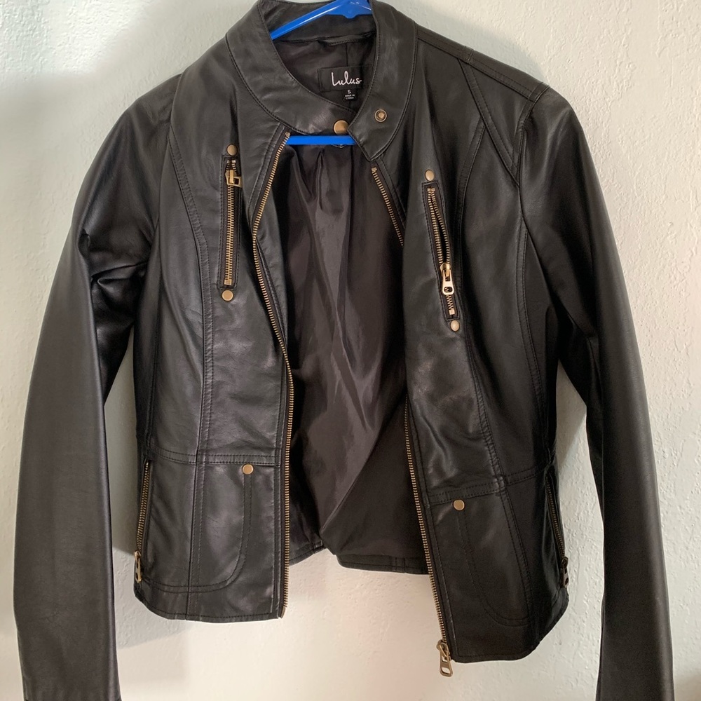 Lulus Peace of Mind vegan leather moto jacket